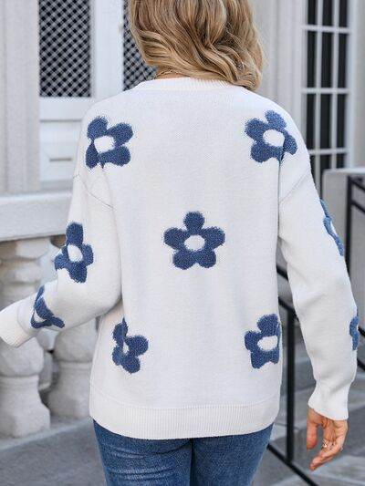 Angel Wings Flower Round Neck Long Sleeve Sweater - Hovatok