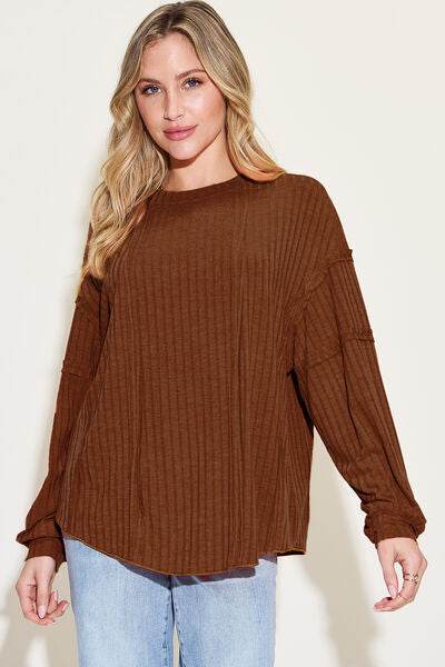 Basic Bae Full Size Ribbed Round Neck Long Sleeve T-Shirt - Hovatok