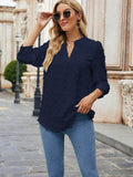 Swiss Dot Notched Neck Blouse - Hovatok