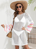 Openwork Contrast Long Sleeve Cover-Up - Hovatok