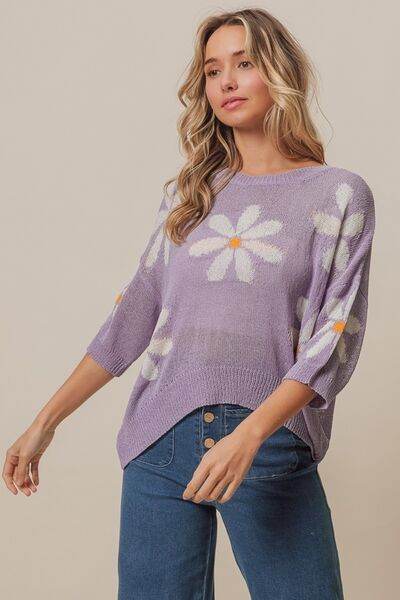 BiBi Floral Pattern Slit Sweater - Hovatok