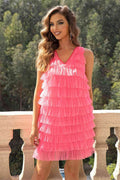 V-Neck Tiered Sleeveless Mesh Dress - Hovatok