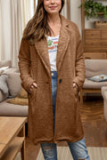 Full Size One Button Long Sleeve Longline Plush Coat - Hovatok
