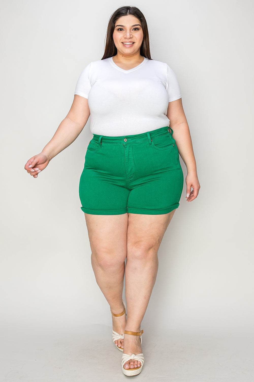 Judy Blue Full Size Tummy Control Garment Dyed Denim Shorts - Hovatok