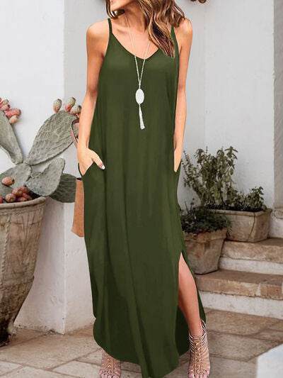 Slit Scoop Neck Sleeveless Dress - Hovatok