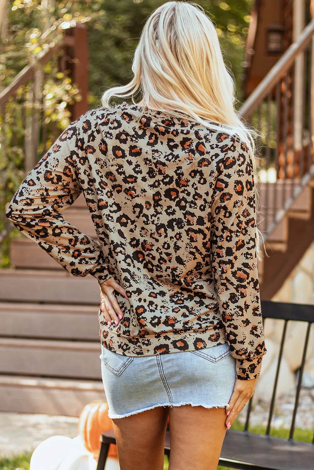 Pumpkin Graphic Leopard Round Neck Long Sleeve Sweatshirt - Hovatok
