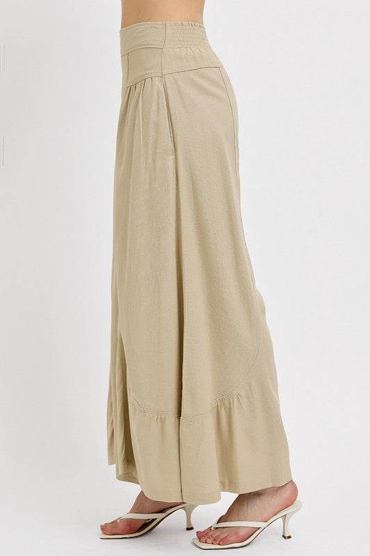 RISEN Shirring Detail Wide Leg Pants - Hovatok