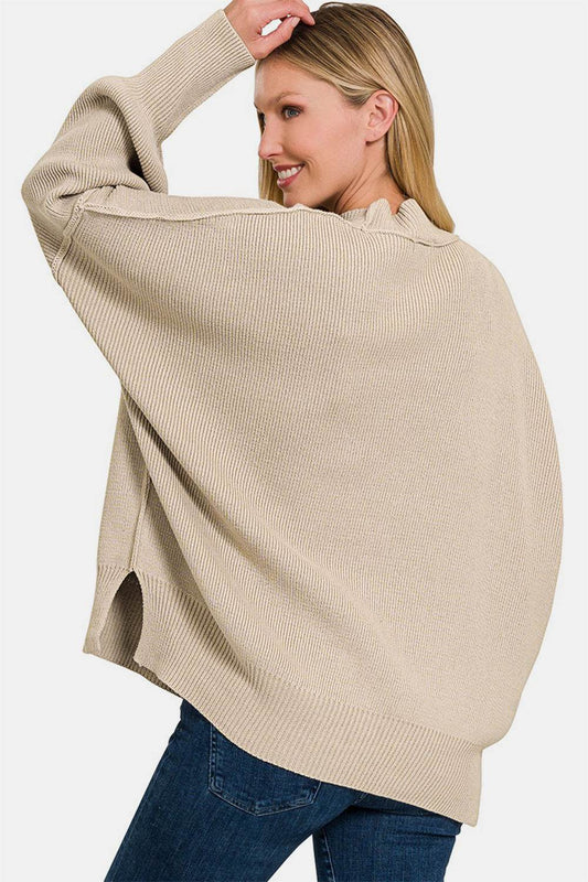 Zenana Side Sit Oversize Sweater - Hovatok