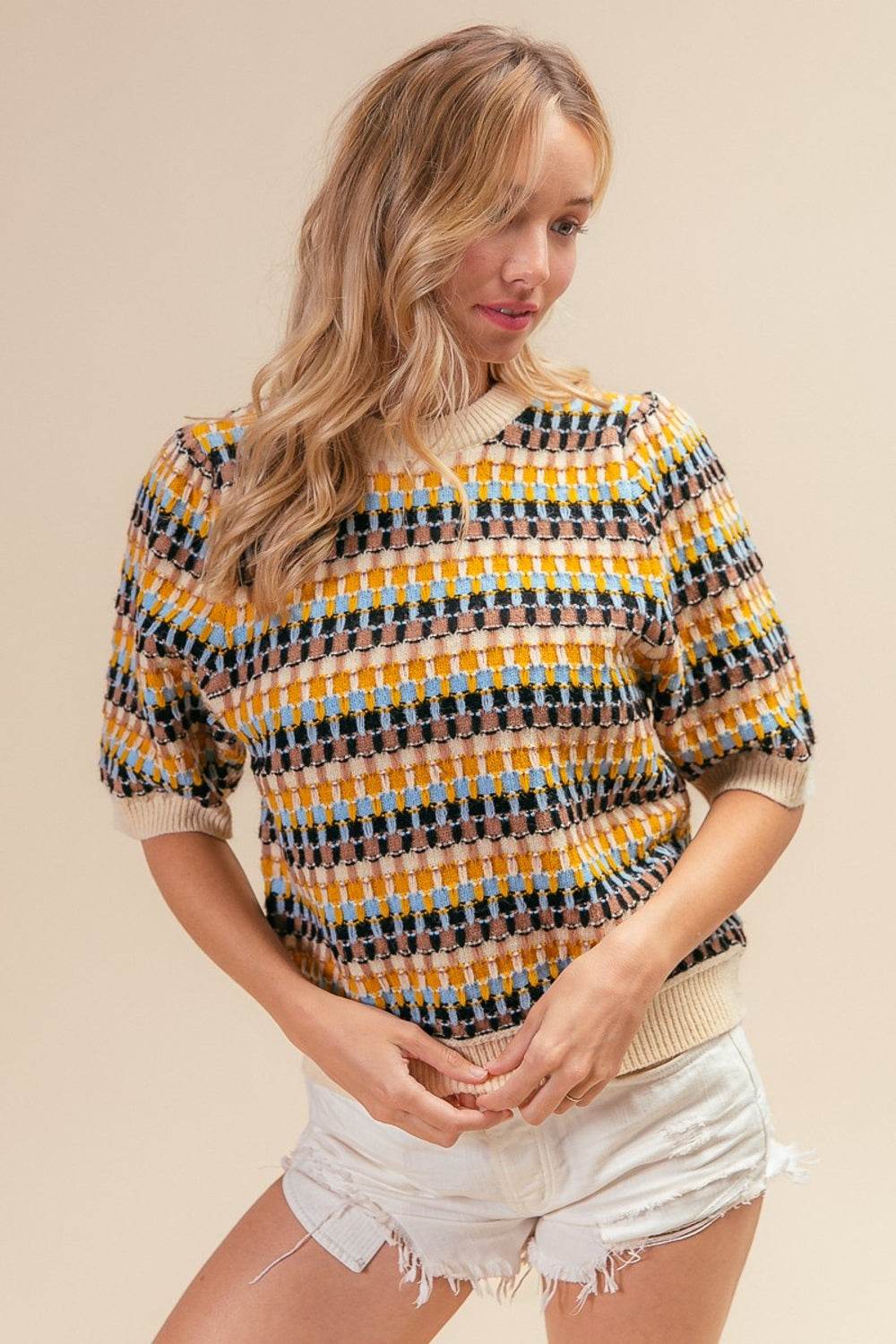 BiBi Multi Color Half Sleeve Sweater - Hovatok