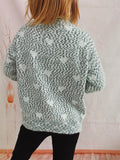 Heart Heathered Turtleneck Drop Shoulder Sweater - Hovatok
