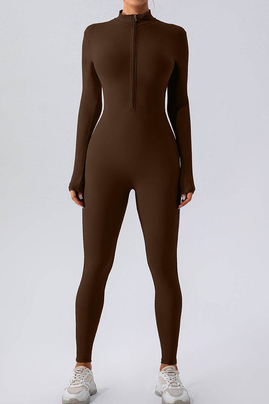 Half Zip Mock Neck Active Jumpsuit - Hovatok