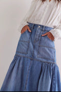 Midi Denim Skirt with Pockets - Hovatok