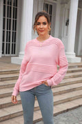 Angel Wings Round Neck Openwork Long Sleeve Pullover Sweater - Hovatok