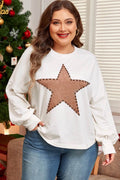 Plus Size Studded Star Round Neck Long Sleeve Blouse - Hovatok