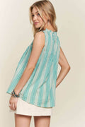 ADORA Contrast Striped Frill Round Neck Sleeveless Top - Hovatok