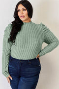 Basic Bae Full Size Ribbed Mock Neck Puff Sleeve T-Shirt - Hovatok