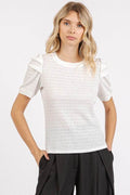Mittoshop Textured Round Neck Short Sleeve Blouse - Hovatok