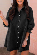Distressed Collared Neck Flounce Sleeve Denim Dress - Hovatok
