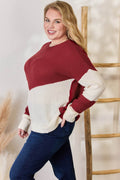 Hailey & Co Full Size Color Block Dropped Shoulder Knit Top - Hovatok