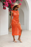 Cutout Openwork Round Neck Sleeveless Cover-Up - Hovatok