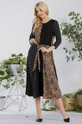 Celeste Full Size Multi Pattern Front Tie Midi Dress Plus Size - Hovatok