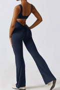Basic Bae Cutout Ruched Bootcut Sleeveless Active Jumpsuit - Hovatok