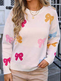 Angel Wings Bow Graphic Round Neck Long Sleeve Sweater - Hovatok
