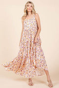 Mittoshop Flower Print Tiered Sleeveless Empire Maxi Dress - Hovatok