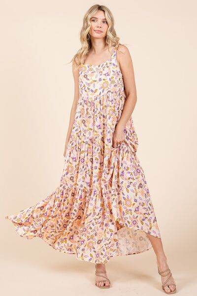 Mittoshop Flower Print Tiered Sleeveless Empire Maxi Dress - Hovatok