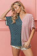 BiBi US Flag Themed Color Block Short Sleeve T-Shirt - Hovatok