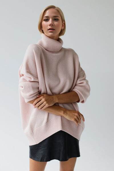 Basic Bae Turtleneck Dropped Shoulder Long Sleeve Sweater - Hovatok