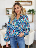 Double Take Full Size Printed Balloon Sleeve Blouse - Hovatok