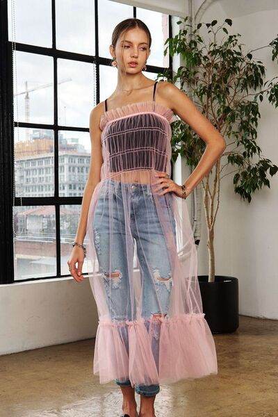 ADORA Ruffled Mesh Cover Up Dress - Hovatok