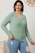 Basic Bae Full Size Ribbed V-Neck Long Sleeve T-Shirt - Hovatok