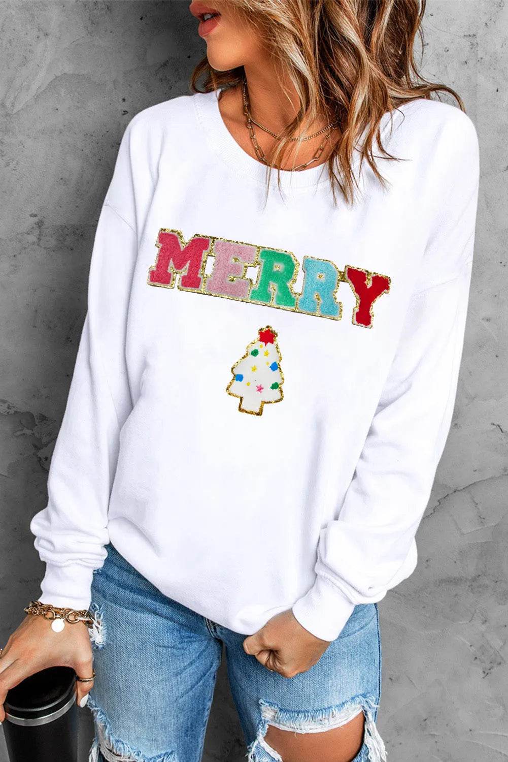 MERRY Round Neck Long Sleeve Sweatshirt - Hovatok