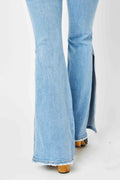 Judy Blue Full Size Mid Rise Raw Hem Slit Flare Jeans - Hovatok