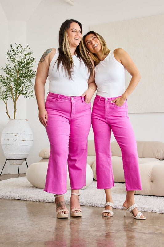 RFM Crop Chloe Full Size Tummy Control High Waist Raw Hem Jeans - Hovatok