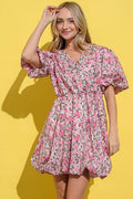 And The Why Full Size Floral Surplice Puff Sleeve Dress - Hovatok