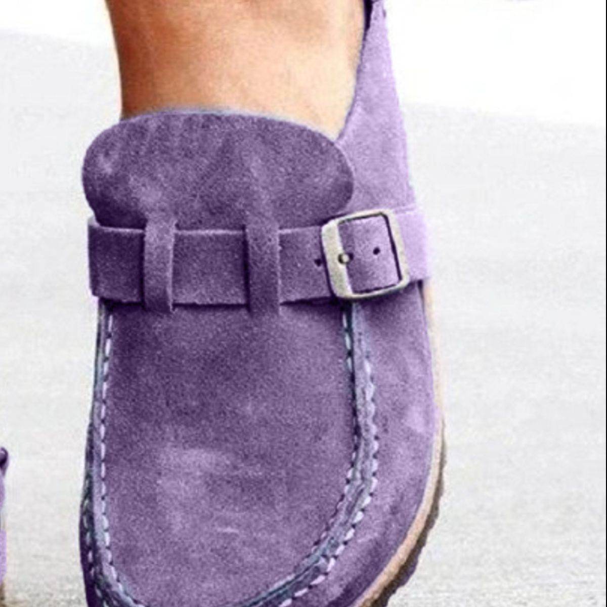 Round Toe Low Heel Buckle Loafers - Hovatok