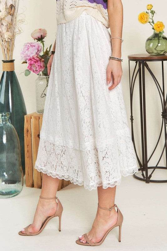 ADORA Elastic Waist Lace Midi Skirt - Hovatok