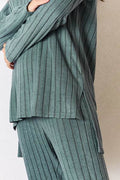 Basic Bae Full Size Ribbed Round Neck High-Low Slit Top and Pants Set - Hovatok