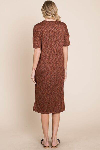 BOMBOM Round Neck Side Slit Midi Dress - Hovatok