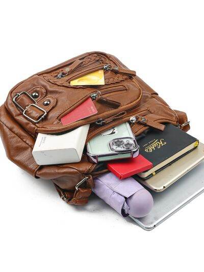 Multi Pockets PU Leather Shoulder Bag - Hovatok