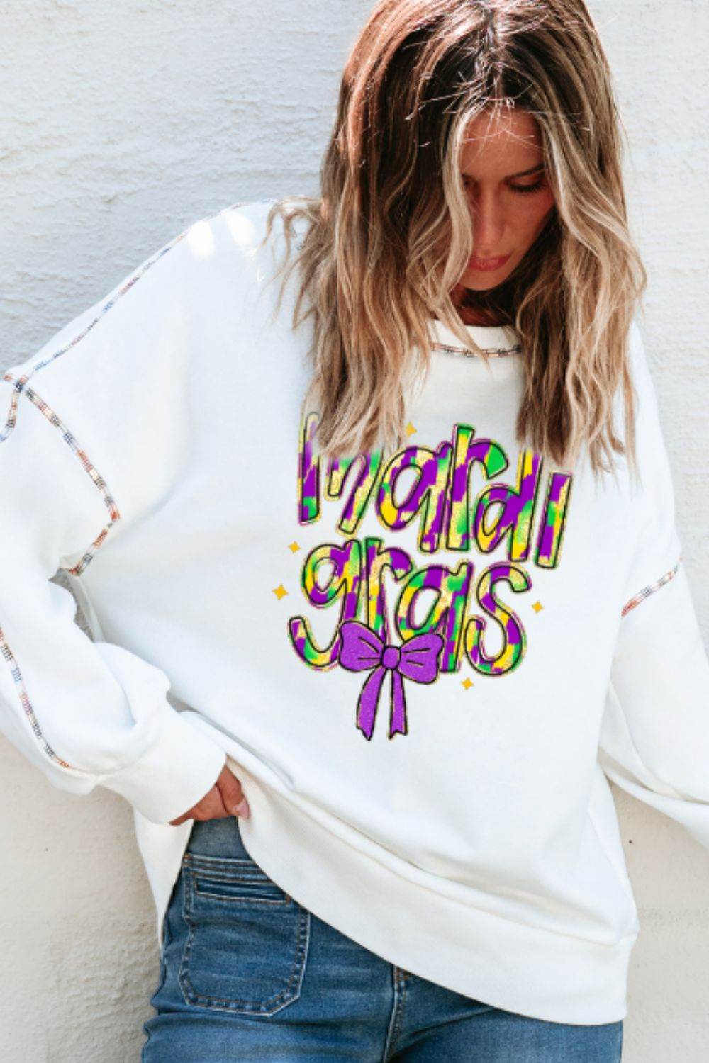 MARDI GRAS Round Neck Long Sleeve Sweatshirt - Hovatok
