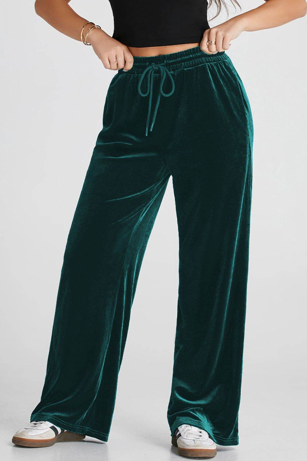 Drawstring Waist Wide Leg Active Pants - Hovatok