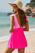 Cutout V-Neck Cap Sleeve One-Piece Swimwear - Hovatok