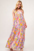 And The Why Full Size Printed Tie Shoulder Tiered Maxi Dress - Hovatok