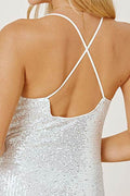 Sequin Spaghetti Strap Mini Wrap Dress - Hovatok