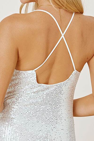Sequin Spaghetti Strap Mini Wrap Dress - Hovatok