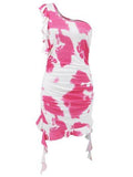 Ruffled Tie-Dye Single Shoulder Mini Dress - Hovatok